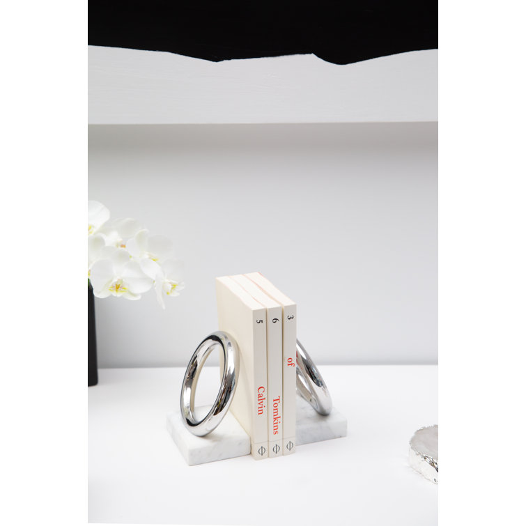 Silver and White Marble Modern Ring Bookends
