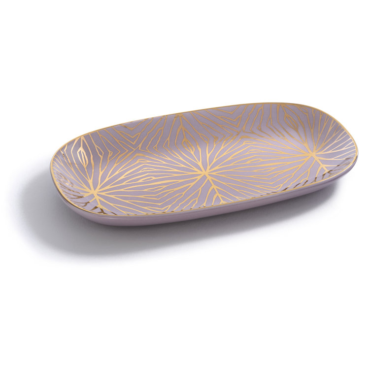 Lilac and Gold Ceramic Lily Pad Decorative Tray