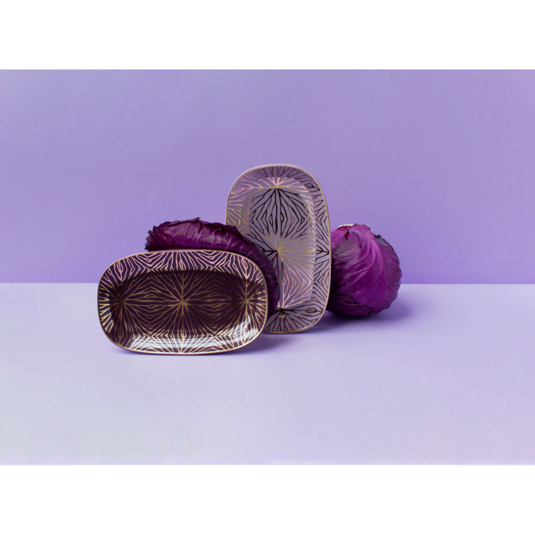 Lilac and Gold Ceramic Lily Pad Decorative Tray