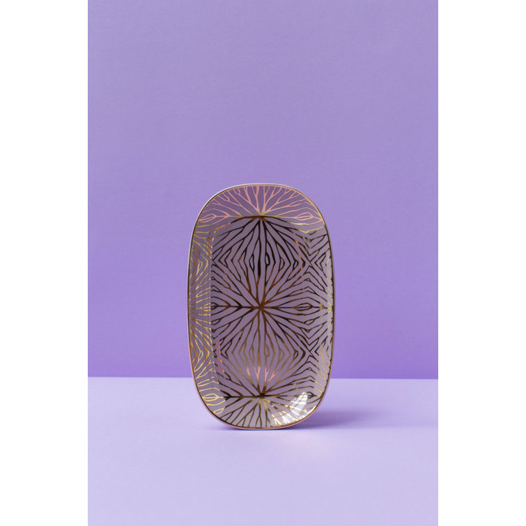 Lilac and Gold Ceramic Lily Pad Decorative Tray