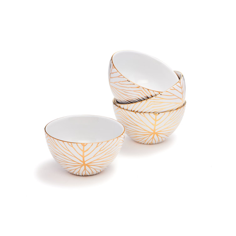 Lily Pad Patterned Ceramic Dessert Bowls, Set of 4