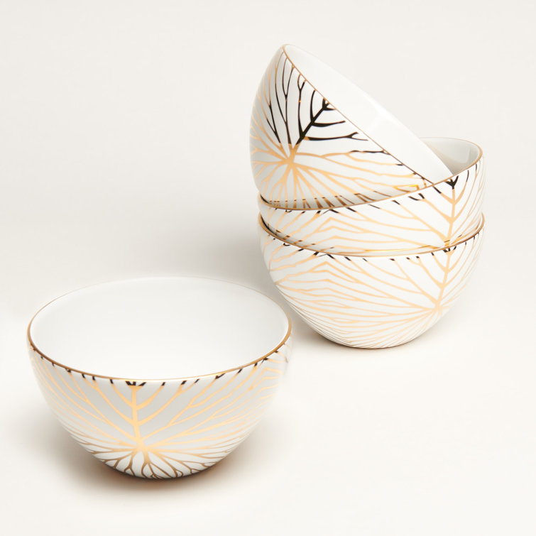 Lily Pad Patterned Ceramic Dessert Bowls, Set of 4