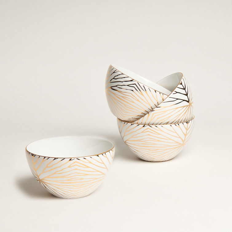 Lily Pad Patterned Ceramic Dessert Bowls, Set of 4