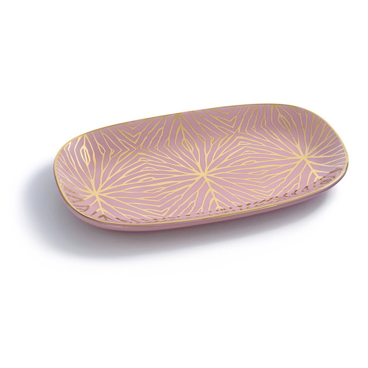 Pink and Gold Ceramic Lily Pad Decorative Tray
