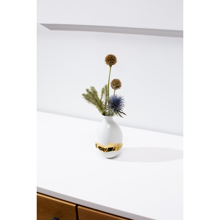 White and Gold 6" Porcelain Bud Vase
