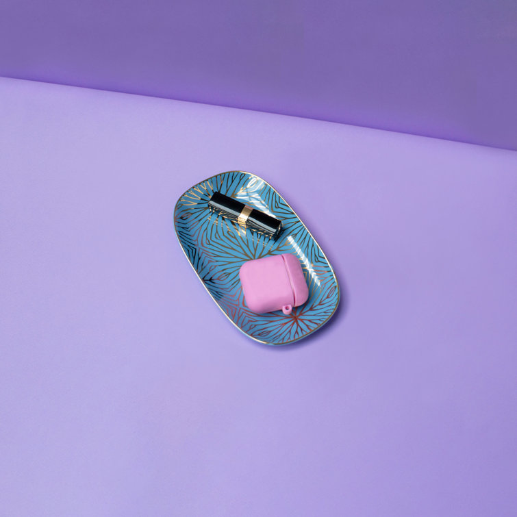 Sky Blue and Gold Ceramic Lily Pad Decorative Tray