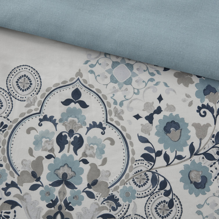 Elsie Blue Floral Cotton Full/Queen Duvet Cover Set