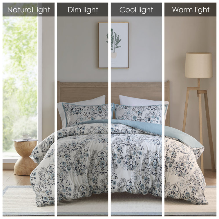 Elsie Blue Floral Cotton Full/Queen Duvet Cover Set