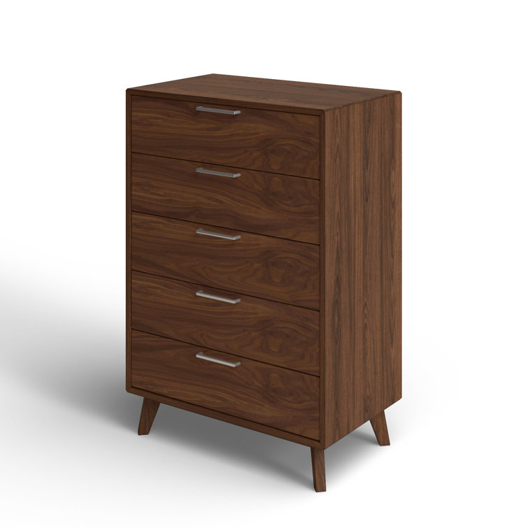 Walnut Veneer Vertical 5-Drawer Mid-Century Dresser