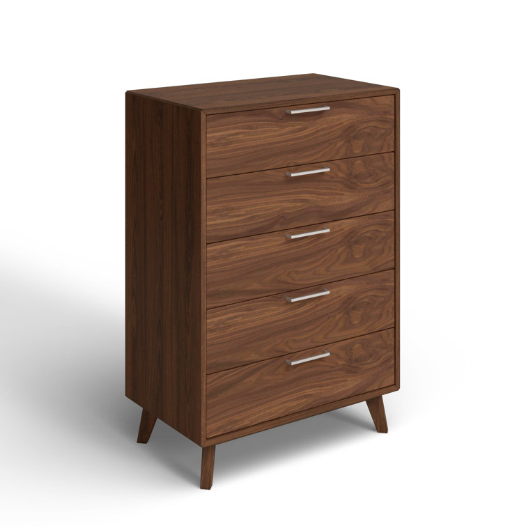 Walnut Veneer Vertical 5-Drawer Mid-Century Dresser