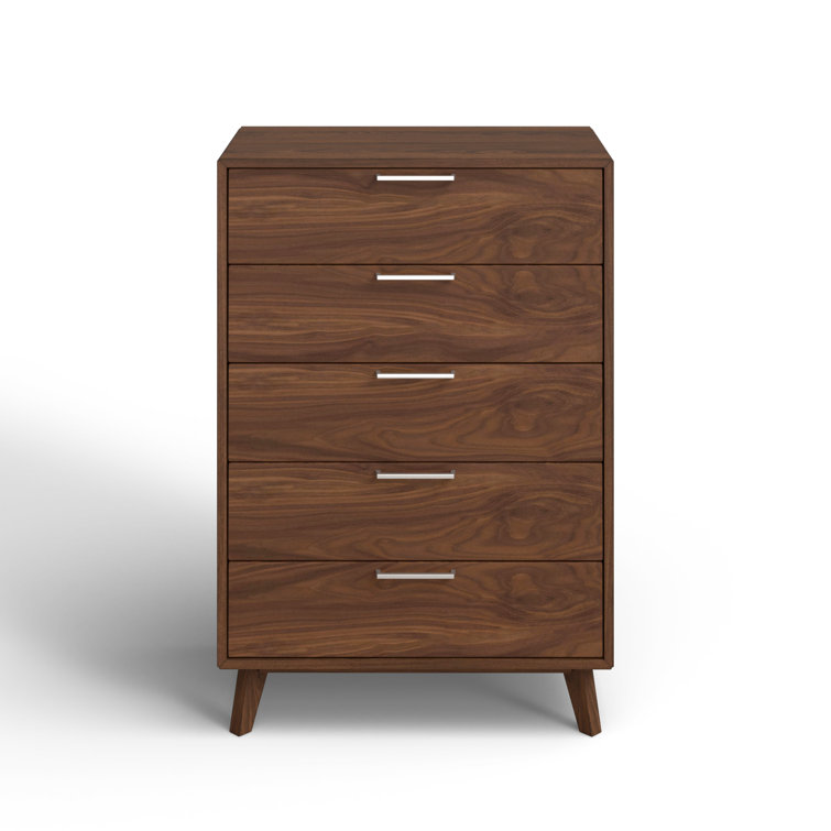 Walnut Veneer Vertical 5-Drawer Mid-Century Dresser