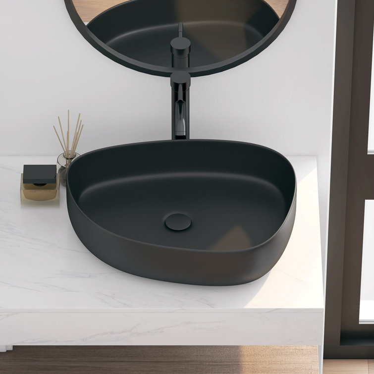 Zermatt 22" Matte Black Ceramic Irregular Vessel Sink
