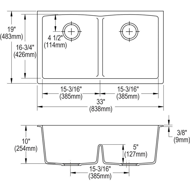 Graphite Double Bowl Undermount Stone Sink, 33 x 19 Inches