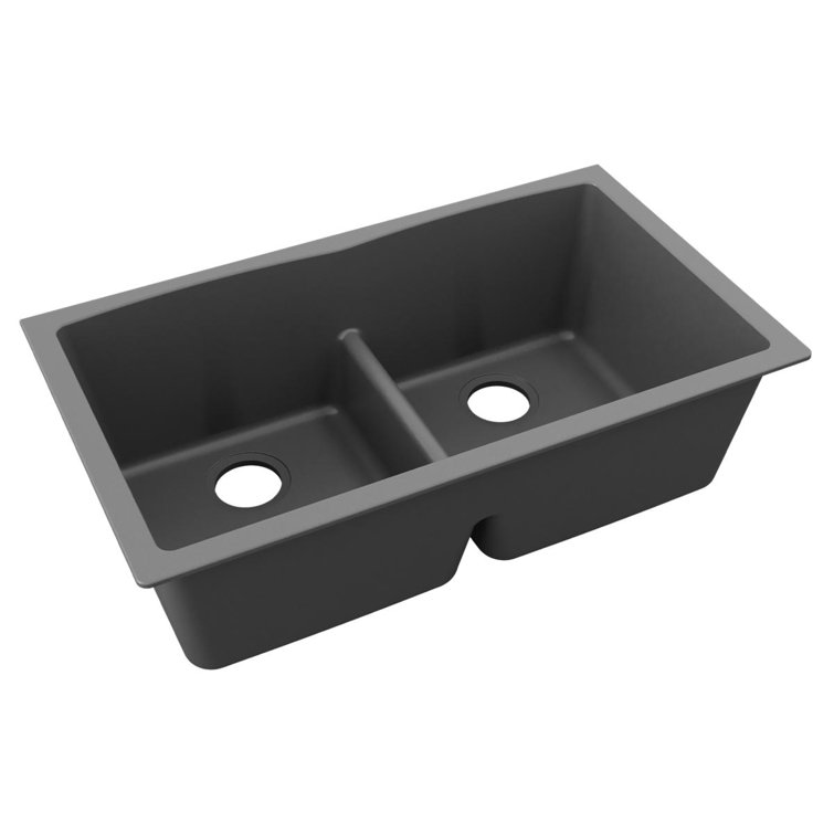 Graphite Double Bowl Undermount Stone Sink, 33 x 19 Inches