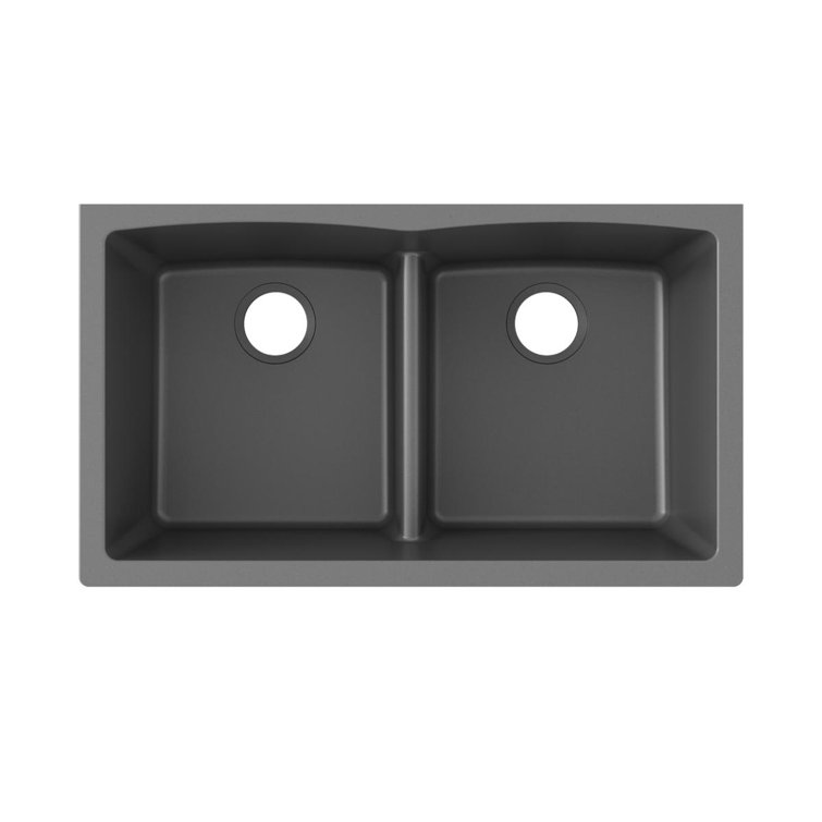 Graphite Double Bowl Undermount Stone Sink, 33 x 19 Inches