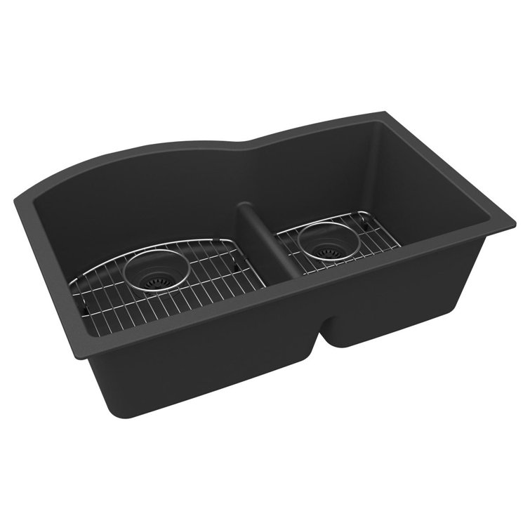 Matte Black Stone Double Bowl Undermount Kitchen Sink