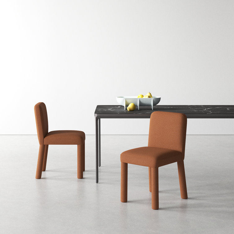 Rust Upholstered Parsons Side Chair Set with Metal Legs
