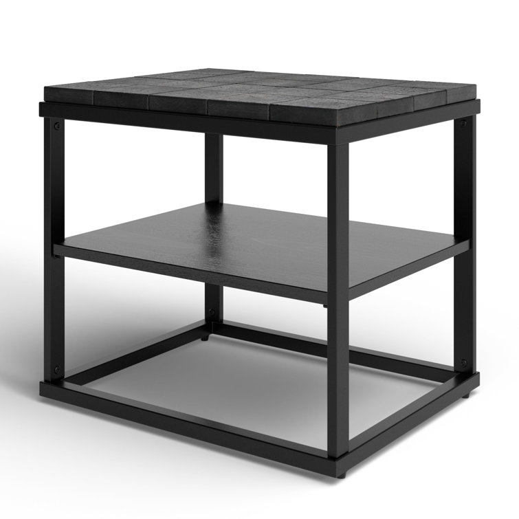Brodie Charred Black Solid Wood Nightstand with Open Shelf