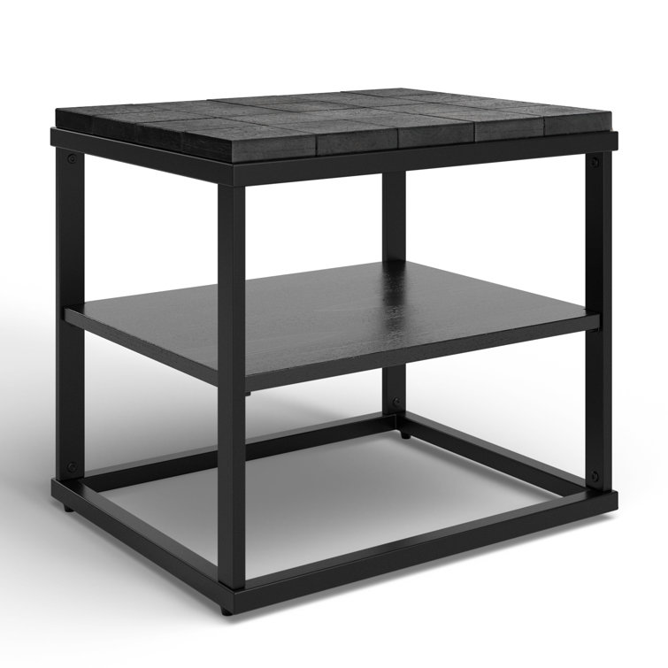 Brodie Charred Black Solid Wood Nightstand with Open Shelf