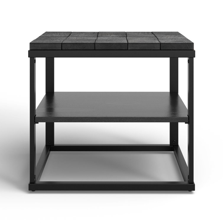 Brodie Charred Black Solid Wood Nightstand with Open Shelf