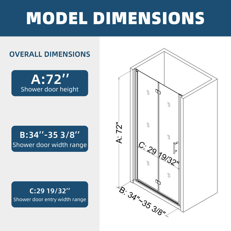 34'' x 72'' Frameless Matte Black Tempered Glass Shower Door