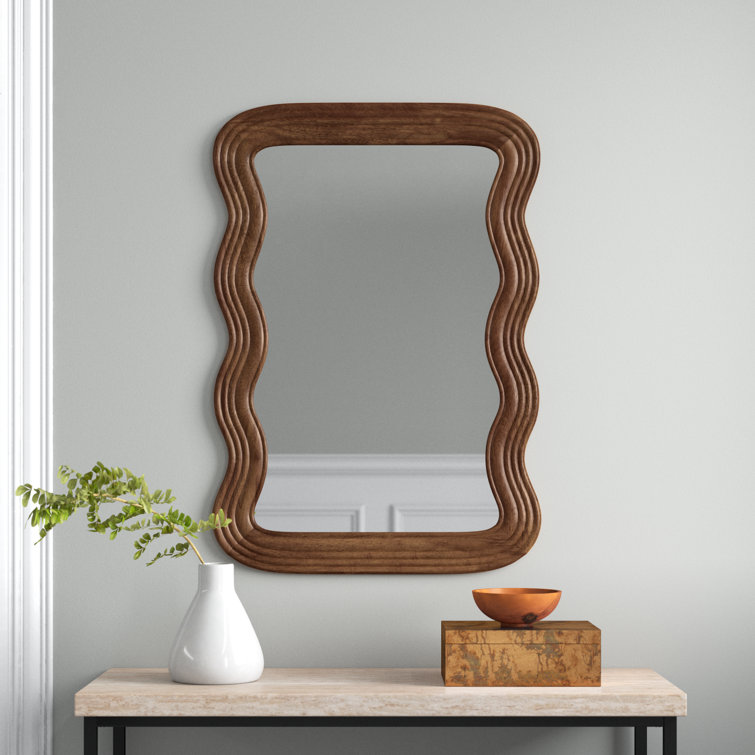 Brown Solid Wood Wavy Wall Mirror