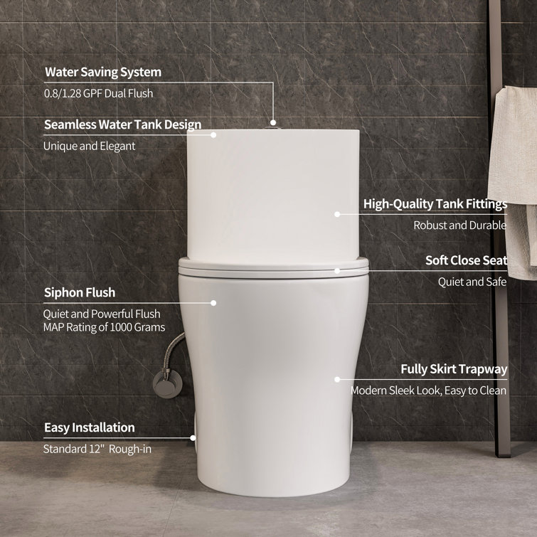 Gloss White Round One-Piece Dual Flush Toilet with Soft Close Seat