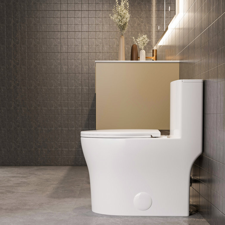 Gloss White Round One-Piece Dual Flush Toilet with Soft Close Seat