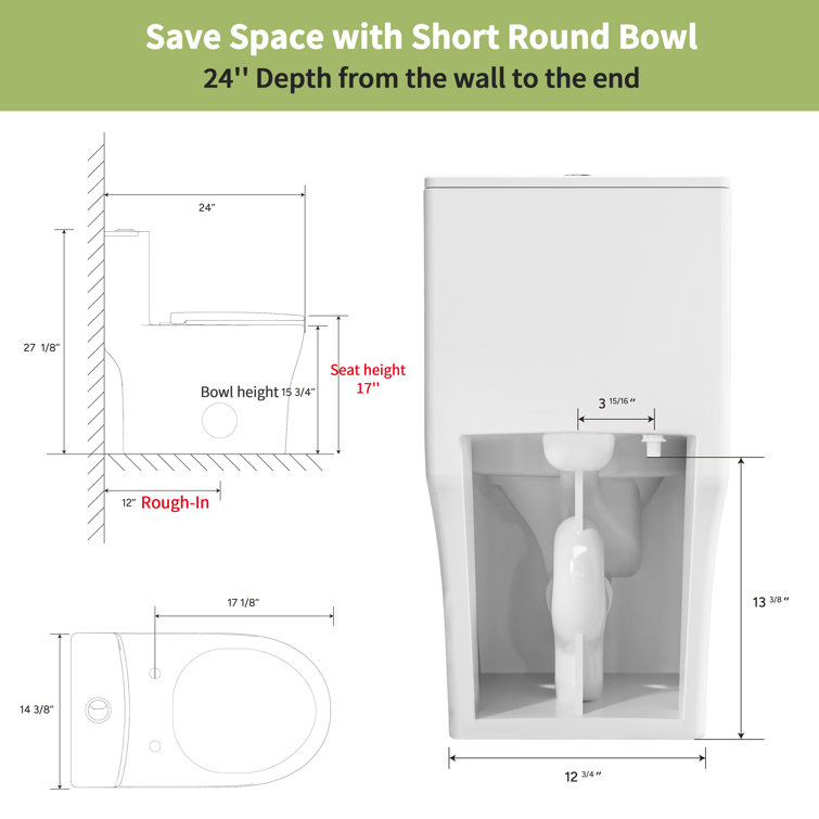 Gloss White Round One-Piece Dual Flush Toilet with Soft Close Seat