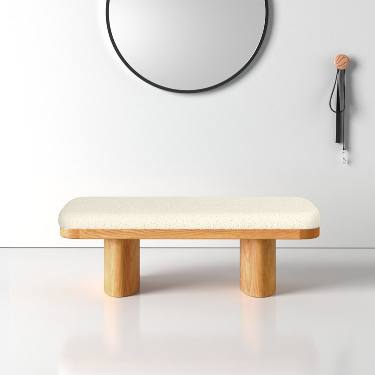 Hilarie 48'' White Boucle Upholstered Ash Wood Bench