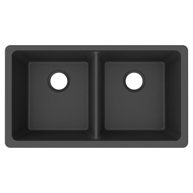 Matte Black Quartz Double Bowl Undermount Kitchen Sink