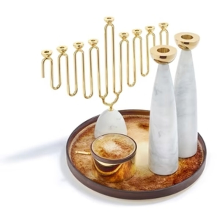 Gold and Marble Abstract Menorah for Hanukkah
