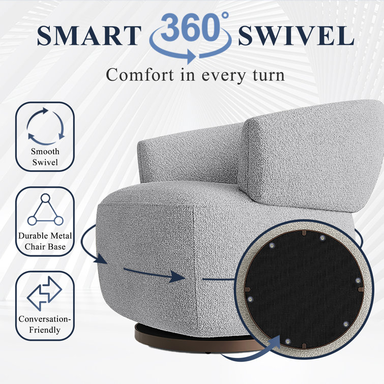 Gray Polyester Barrel Swivel Accent Chair with Metal Base