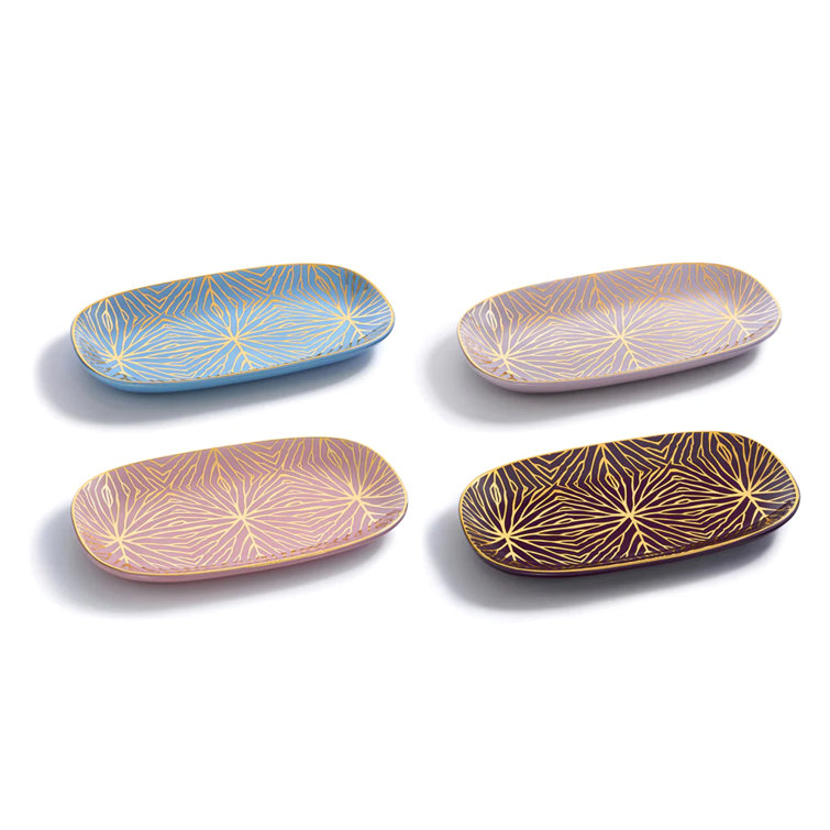 Sky Blue and Gold Ceramic Lily Pad Decorative Tray