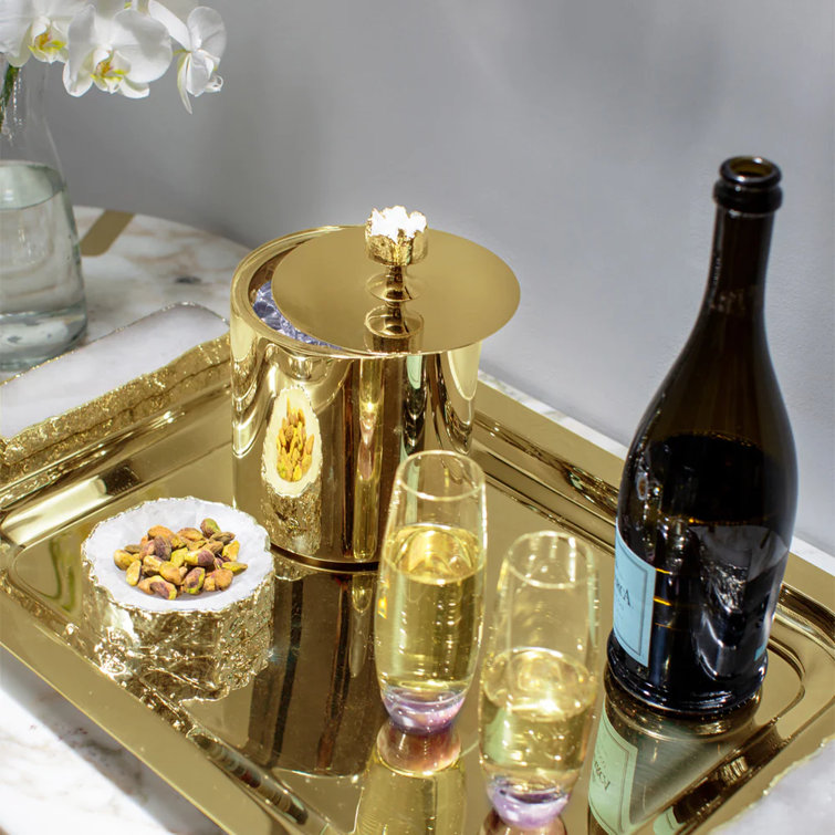 Gold Stainless Steel Rectangular Decorative Tray
