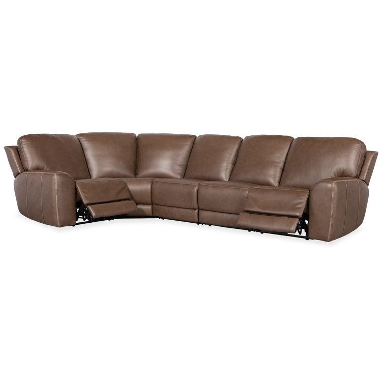 Sorrento Mocha Leather Five-Piece Reclining Sectional with Nailhead Trim