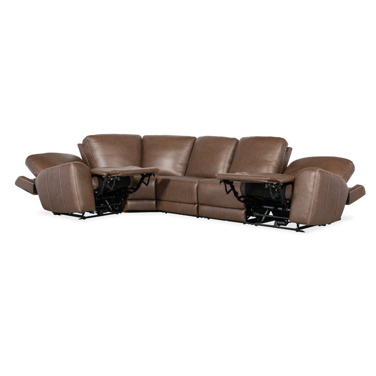Sorrento Mocha Leather Five-Piece Reclining Sectional with Nailhead Trim