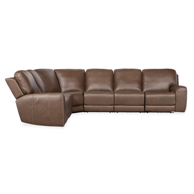 Sorrento Mocha Six-Piece Leather Reclining Sectional with Nailhead Trim