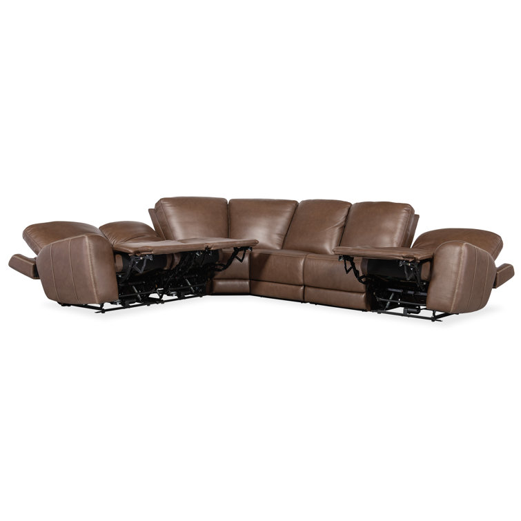 Sorrento Mocha Six-Piece Leather Reclining Sectional with Nailhead Trim