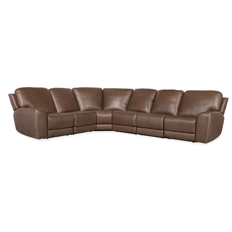Sorrento Mocha Six-Piece Leather Reclining Sectional with Nailhead Trim