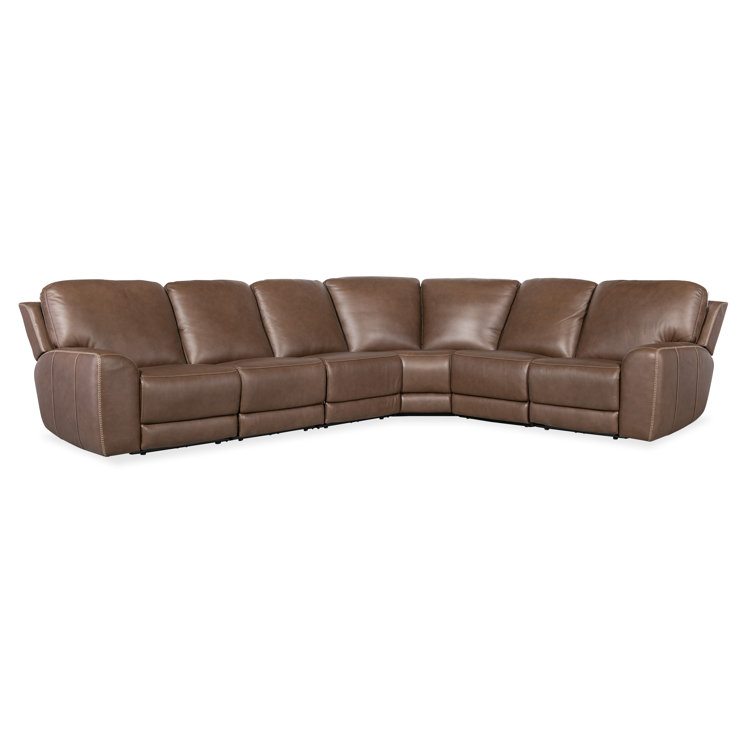 Sorrento Mocha Leather Six-Piece Reclining Sectional with Nailhead Trim