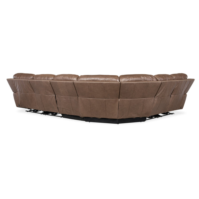Sorrento Mocha Six-Piece Leather Reclining Sectional with Nailhead Trim