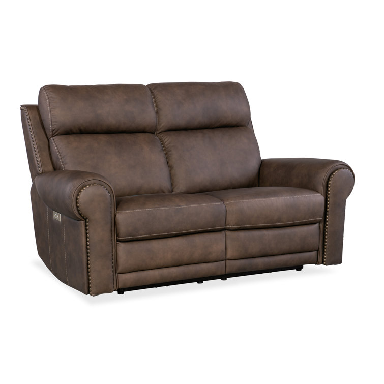 Kalahari Bark Leather Reclining Loveseat with Nailhead Trim