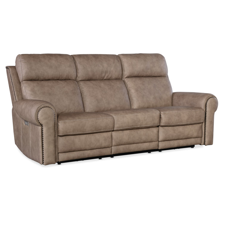 Kalahari Camel Leather Reclining Sectional with Cup Holder