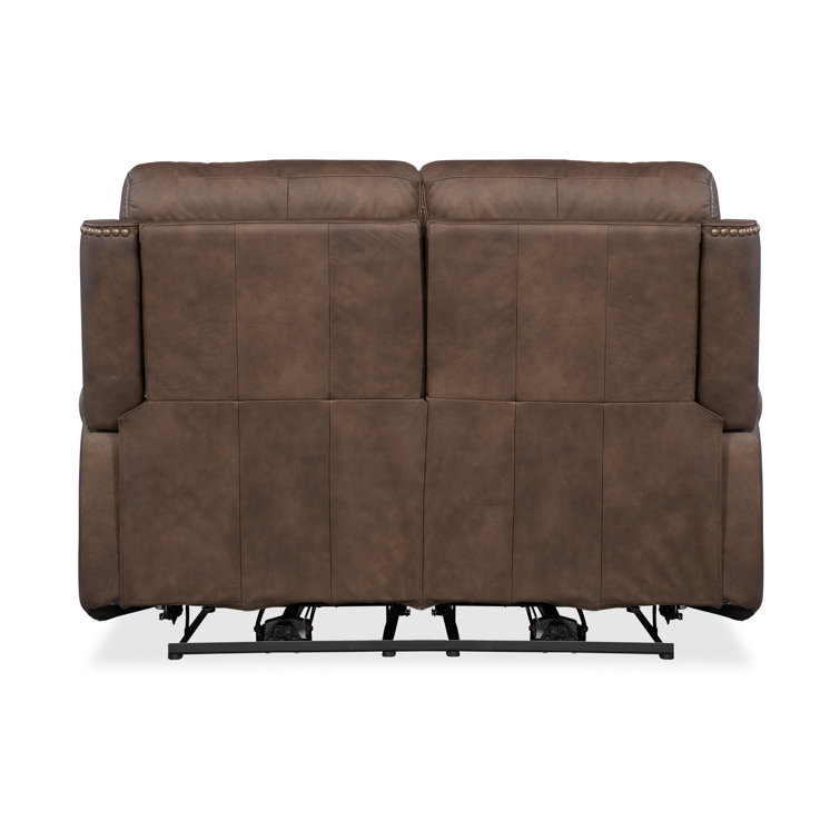 Kalahari Bark Leather Reclining Loveseat with Nailhead Trim