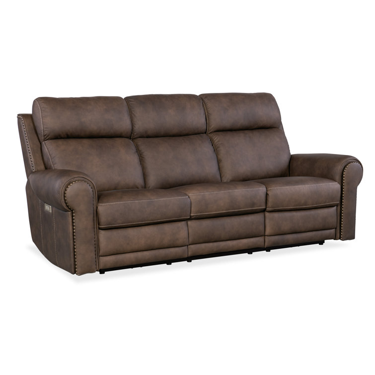 Kalahari Bark Leather Reclining Sectional with Cup Holder