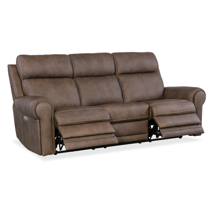 Kalahari Bark Leather Reclining Sectional with Cup Holder