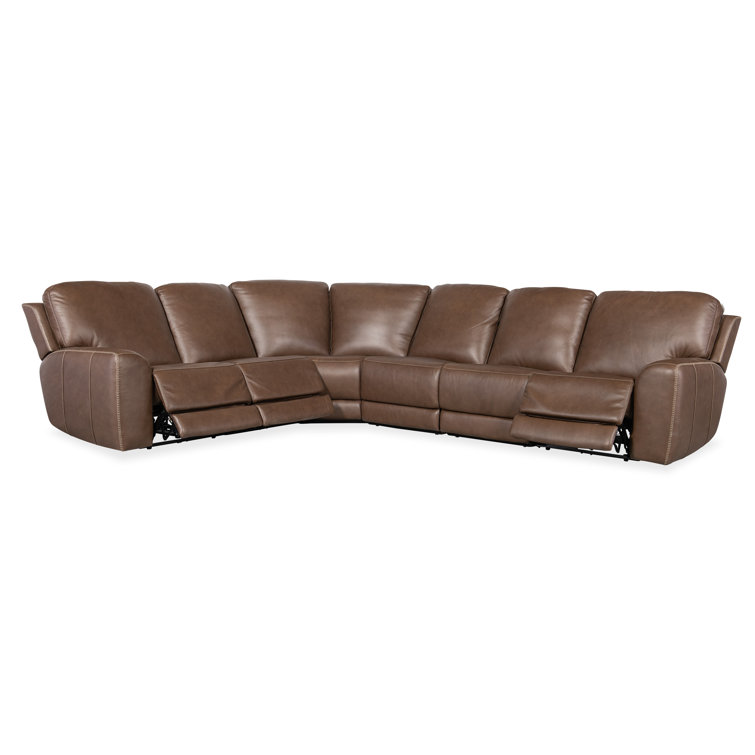 Sorrento Mocha Six-Piece Leather Reclining Sectional with Nailhead Trim