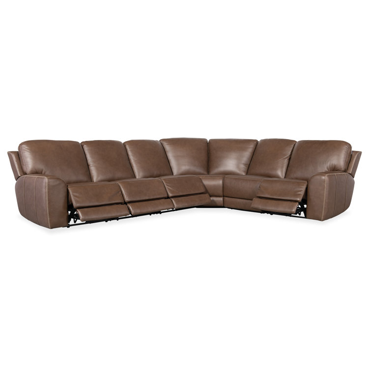 Sorrento Mocha Leather Six-Piece Reclining Sectional with Nailhead Trim