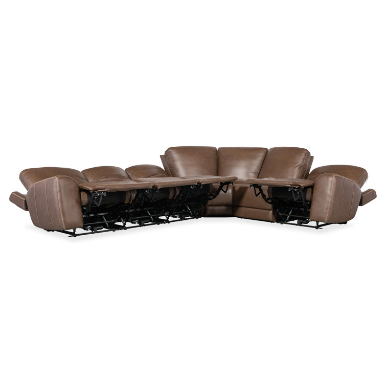 Sorrento Mocha Leather Six-Piece Reclining Sectional with Nailhead Trim